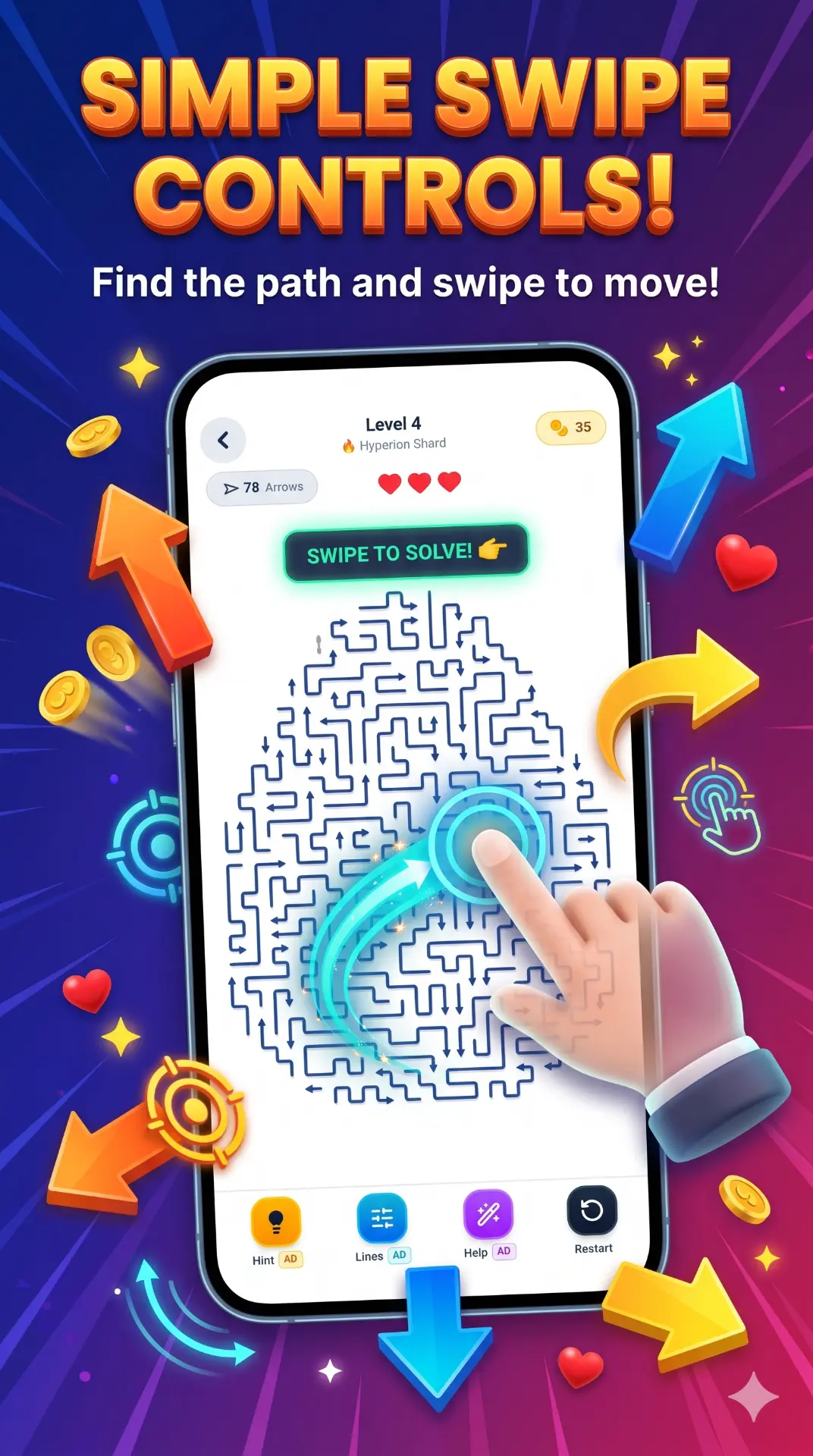 Simple swipe controls — find the path and swipe